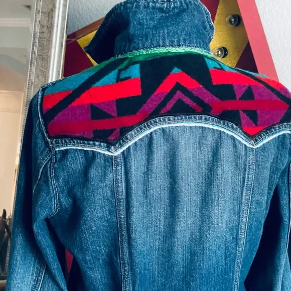 Pendleton™ Wool Hand Chainstitched Reworked True Religion Denim Jacket - Picture 6 of 7